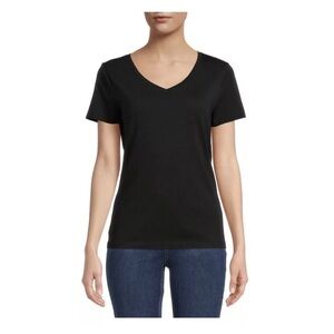 TIME and TRU Womens Black V Neck T-Shirt Size Small 4-6 Soft 100% Cotton New